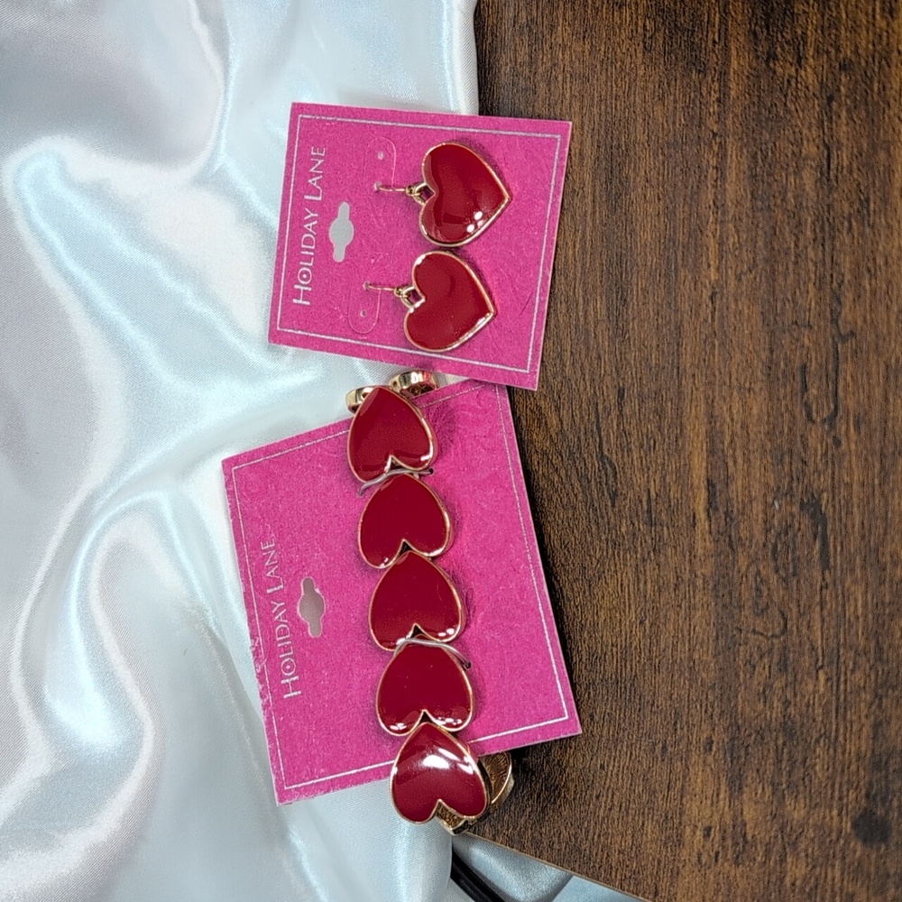3/$30***Holiday Lane 2pc Set Red/Gold Earrings/Bracelet NWT